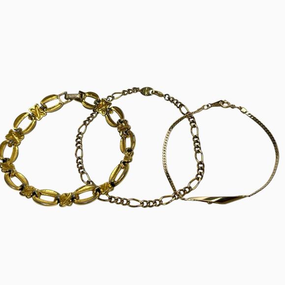 Avon Bracelets Lot 3 Assorted Gold Tone Chains Rhinestone Medium to Large Signed - Picture 1 of 11